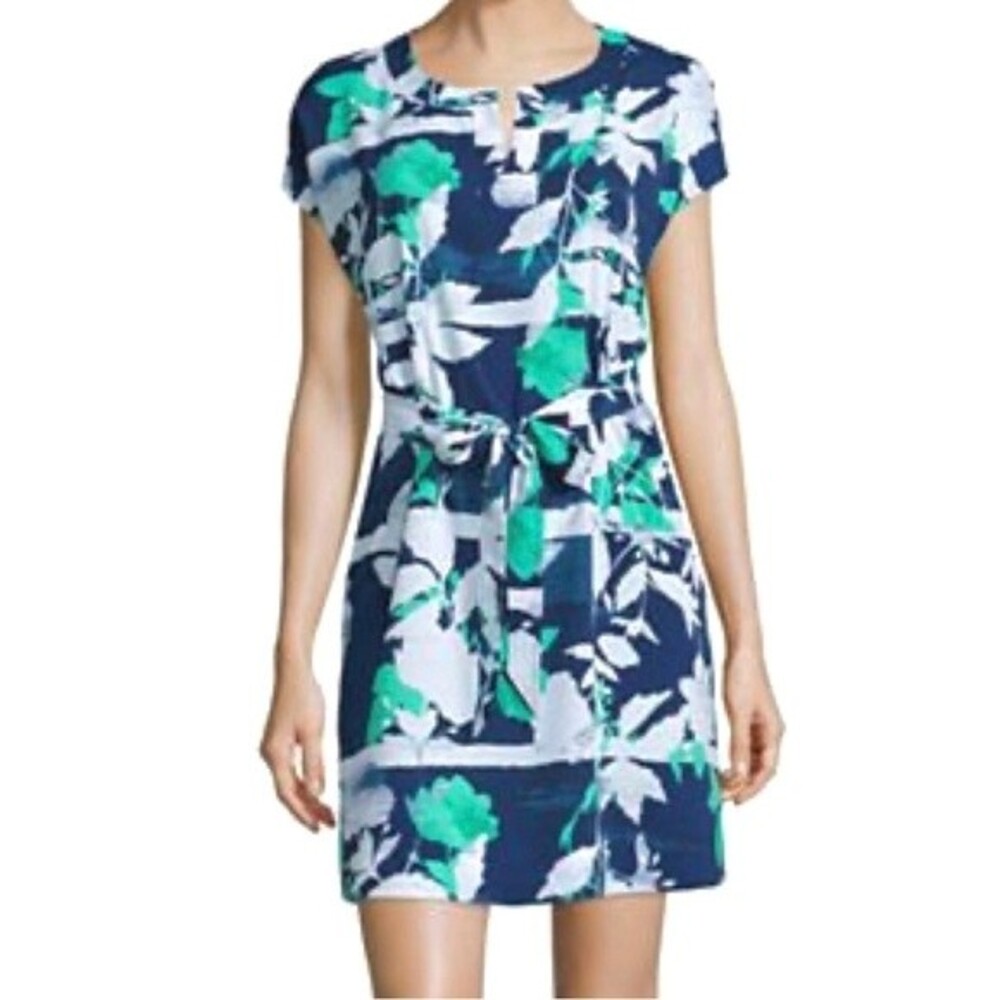 Liz Claiborne blue and green belted shirt dress with pockets size petite small